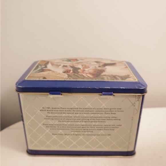 Vintage Blue Decorative Tin Box Pears tea tin kitchen storage kitten puppy child - Picture 4 of 6